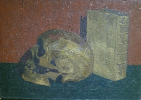 Vincent Van Gogh Vincent Willem van Gogh Original Antique Late 19th Century Nature Morte Skull in Profile With a Bible Book Bijbel  Post Impressionist Still Life Oil Painting Circa 1885/86 Antwerp Belgium Period