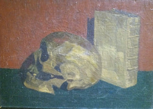 Vincent Van Gogh Vincent Willem van Gogh School Original Antique Late 19th Century Nature Morte Skull in Profile With a Bible Book Bijbel  Post Impressionist Still Life Oil Painting Circa 1885/86 Antwerp Belgium Period