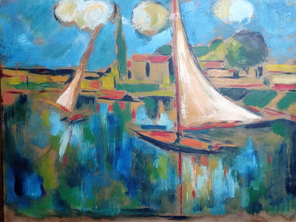 Maurice de Vlaminck Original Vintage Antique French Fauve Post Impressionist Oil Painting Sailboats