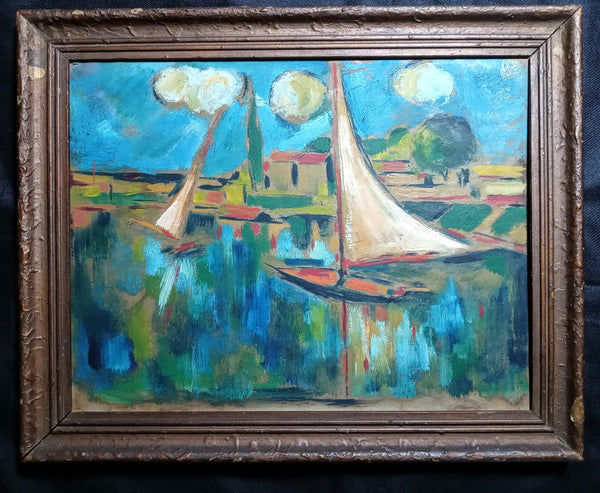 Maurice de Vlaminck Original Vintage Antique French Fauve Post Impressionist Oil Painting Sailboats