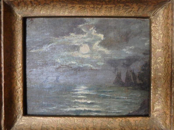 Original Antique American Tonalism Modernist Nautical Nocturnal Sailboats in a Seascape Oil Painting Manner of Tonalist Albert Pinkham Ryder