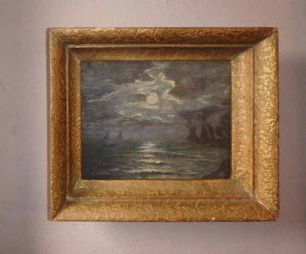 Original Antique American Tonalism Modernist Nautical Nocturnal Sailboats in a Seascape Oil Painting Manner of Tonalist Albert Pinkham Ryder