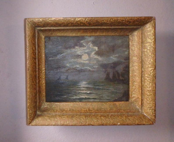 Original Antique American Tonalism Modernist Nautical Nocturnal Sailboats in a Seascape Oil Painting Manner of Tonalist Albert Pinkham Ryder