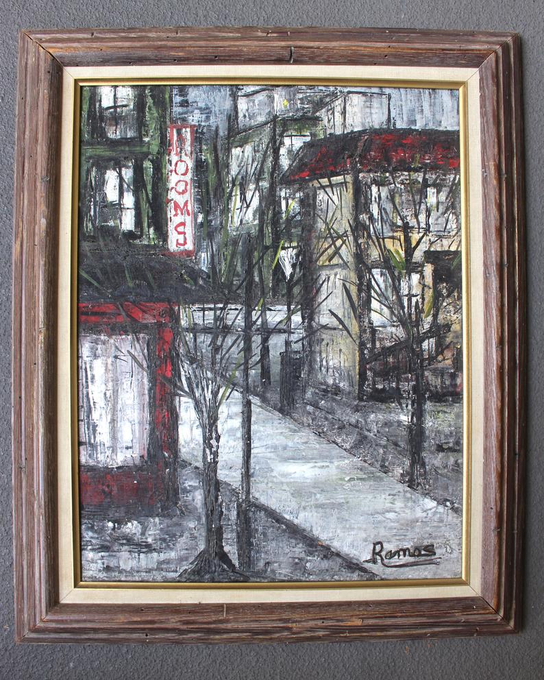 Alfredo Ramos Martinez Original Vintage Modernist Downtown Los Angeles Post Impressionist Cityscape Oil Painting Latin American Art 1 of 2