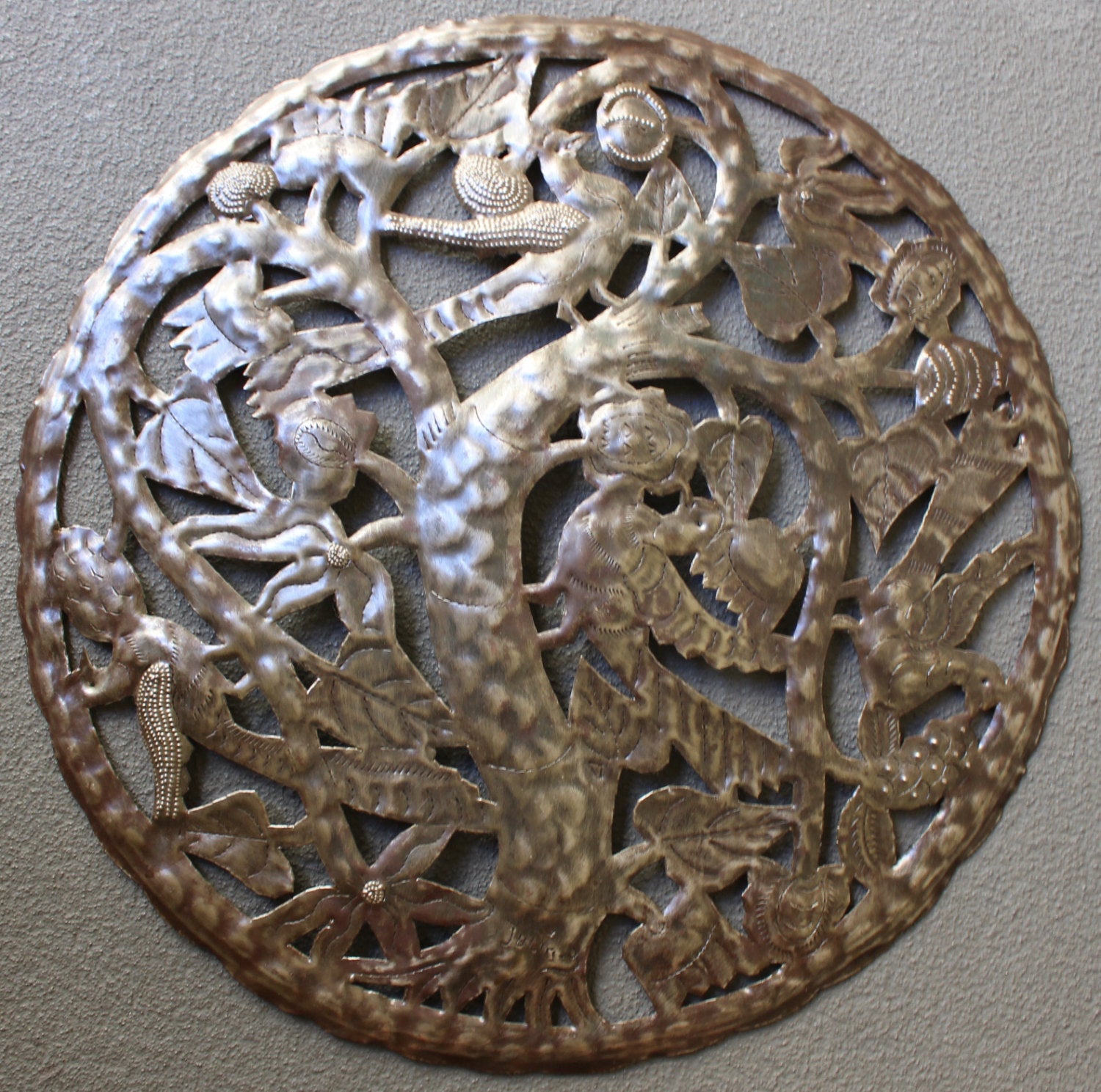 Julio Alpuy Original Vintage Hand Welded Metal Cubist Uruguay Constructive Universalism Art Relief Sculpture of Birds in a Tree