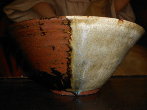 Mid Century Bernard Leach Post War British Art Studio Shino Ash Tenmoku & Oribe Glaze Stoneware Deep Drip Glaze Bowl