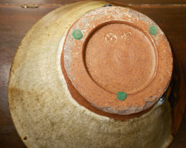 Mid Century Bernard Leach Post War British Art Studio Shino Ash Tenmoku & Oribe Glaze Stoneware Deep Drip Glaze Bowl