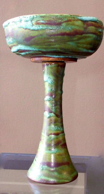 Beatrice Wood Beato Varigated Volcanic Green Glaze Ojai California Mama of Dada Original Vintage Art Studio Pottery Chalice Vessel