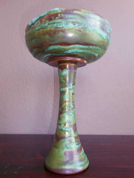 Beatrice Wood Beato Varigated Volcanic Green Glaze Ojai California Mama of Dada Original Vintage Art Studio Pottery Chalice Vessel