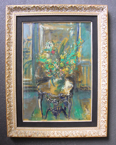 Dimitrie Berea Original Vintage European American New York Art Post Impressionist French Fauve Still Life Interior Gouache Oil Painting