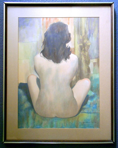 Cortland Butterfield Vintage Mid Century Modern Original Catalogued New Hope Pennsylvania Watercolor Fine Art Painting " Backside Nude"