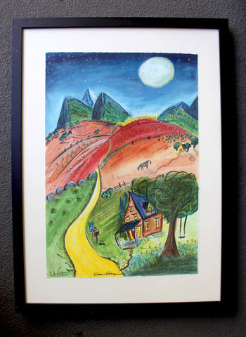 Carlo Carra Original Vintage Italian Futurist European Modernist Abstract Symbolism Dynamism Nocturnal Landscape Watercolor Pastel Painting