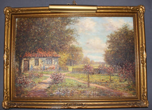 Antique Charles Henry Miller Original Long Island New York Cottage Homestead Landscape American Tonal Impressionist Oil Painting