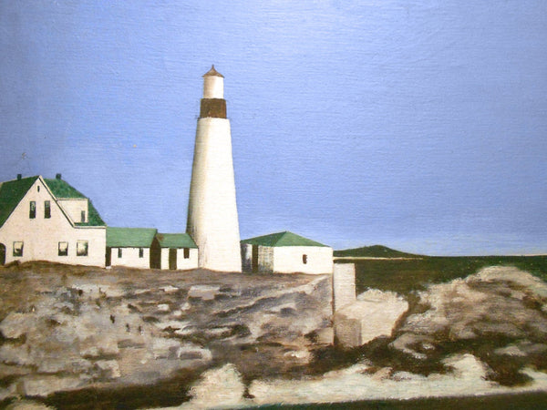 Original Vintage Antique American Abstract Precisionist Cubist Charles Sheeler Manner Petit Manan Island Maine Lighthouse Oil Painting