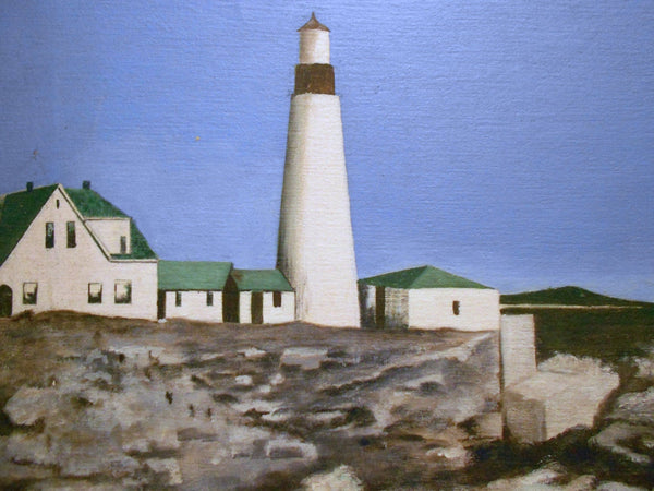 Original Vintage Antique American Abstract Precisionist Cubist Charles Sheeler Manner Petit Manan Island Maine Lighthouse Oil Painting