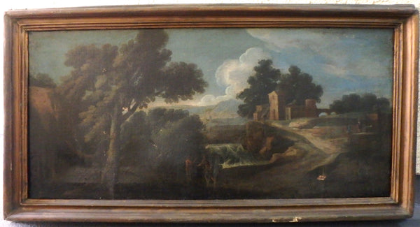 Annibale Carracci Original Antique Italian Baroque Classicism Bologna Old Master Landscape Spoleto Aqueduct Oil Painting Ponte Di Annibale Umbria