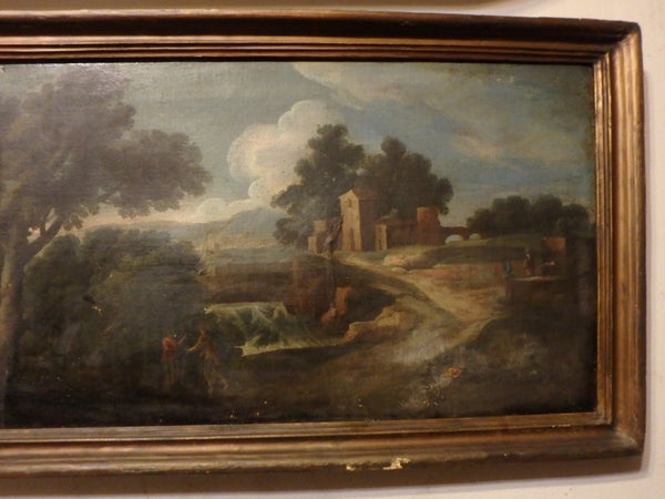 Annibale Carracci Original Antique Italian Baroque Classicism Bologna Old Master Landscape Spoleto Aqueduct Oil Painting Ponte Di Annibale Umbria