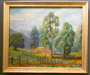 Dana Bartlett Vintage California Eucalyptus School Plein Air Impressionist Antique Purple Mountain Landscape Fine Art Oil Painting