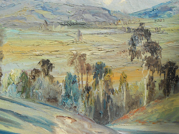 Original DeWitt Parshall Vintage California Plein Air Impressionist Landscape Santa Ynez Mountains Palms Eucalyptus Tonalism Oil Painting