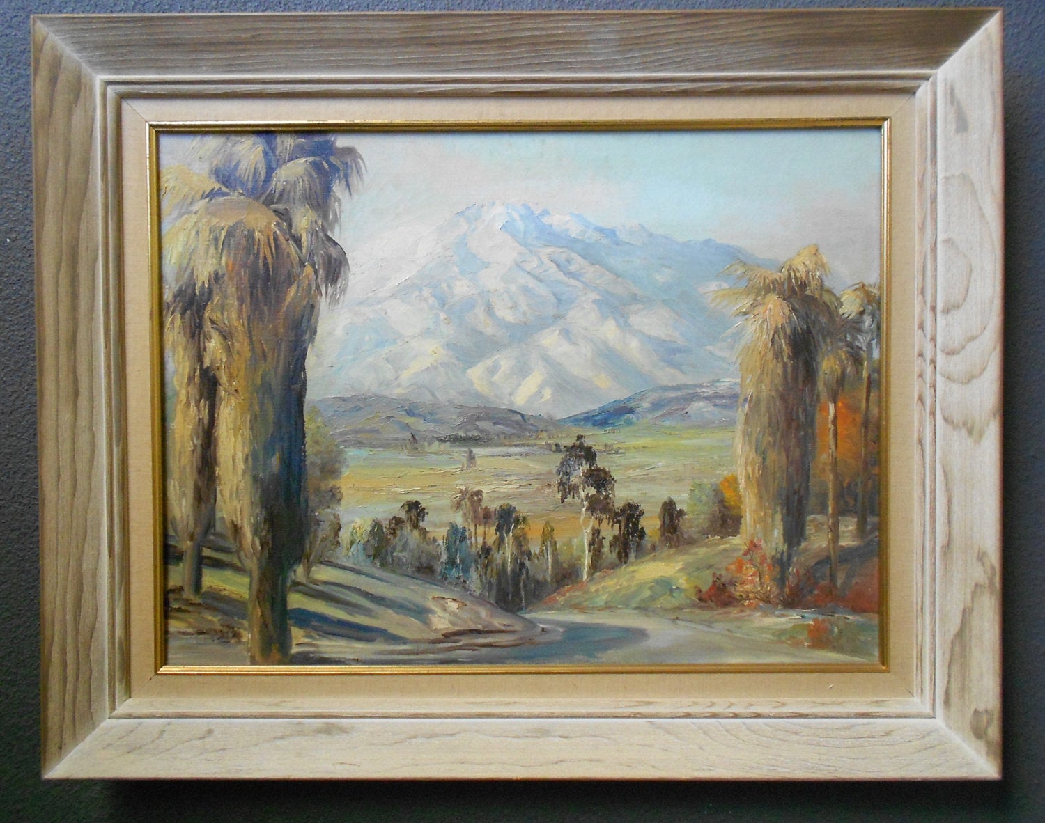 Original DeWitt Parshall Vintage California Plein Air Impressionist Landscape Santa Ynez Mountains Palms Eucalyptus Tonalism Oil Painting