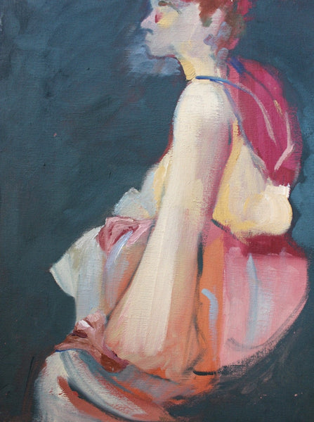 Elmer Bischoff Original Vintage San Francisco California Bay Area Figurative Portrait in Profile Abstract Expressionist Oil Painting