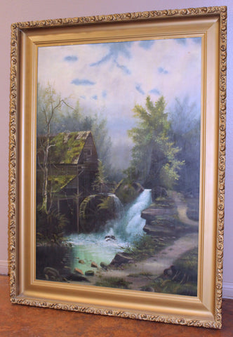 Antique 19th Century Edwin Deakin Original California Impressionism Romantic American Landscape Oil Painting Old Water Mill