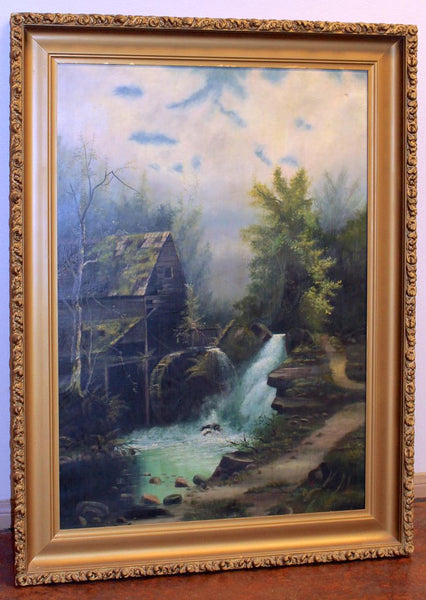 Antique 19th Century Edwin Deakin Original California Impressionism Romantic American Landscape Oil Painting Old Water Mill