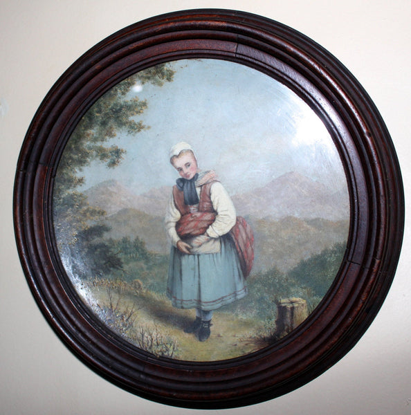 Eastman Jonathan Johnson Original Antique American 19th Century New York Realism Genre Portrait in Landscape Fine Art Oil Painting