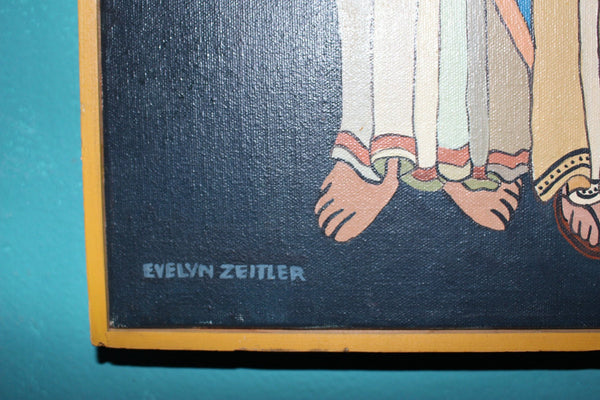 Original Vintage Evelyn Zeitler American Abstract Oil Painting California Modern Cubist Religious Icon Art