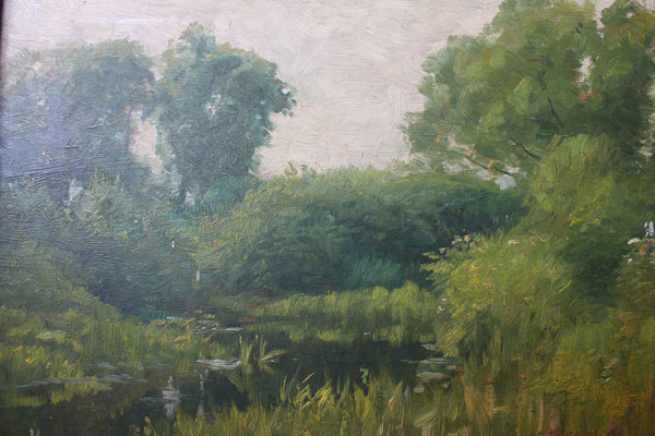 Frank Weston Benson Original Antique The Ten American Painters Tonalism Impressionist Maine Marsh River Scene Landscape Oil Painting