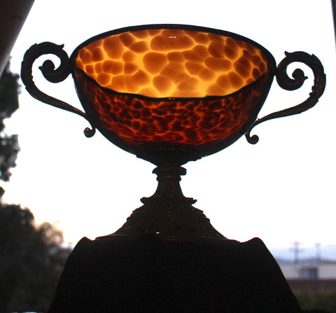 Antique Baldi Firenze Italian Amber Tartaruga Tortoise Shell Blown Glass Compote Vase Gilt Bronze Ormolu Mounts