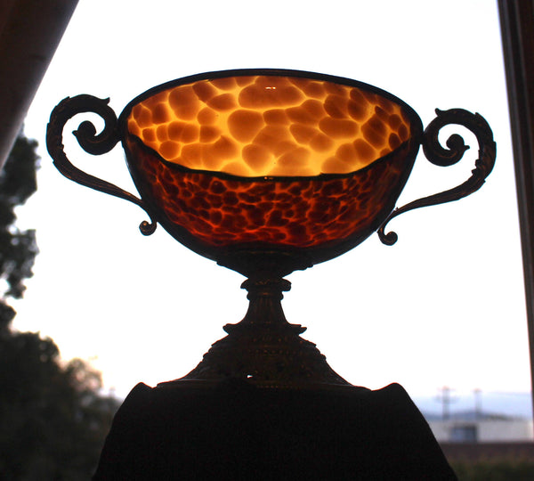 Antique Baldi Firenze Italian Amber Tartaruga Tortoise Shell Blown Glass Compote Vase Gilt Bronze Ormolu Mounts