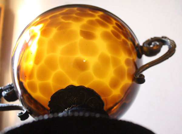 Antique Baldi Firenze Italian Amber Tartaruga Tortoise Shell Blown Glass Compote Vase Gilt Bronze Ormolu Mounts