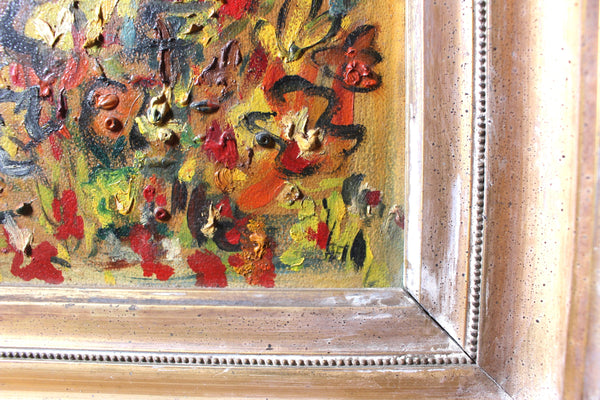 Gen Paul Original Vintage French Expressionist Oil Painting Bouquet of Flowers Bouquet De Fleurs Gouache Pastel Still Life Painting