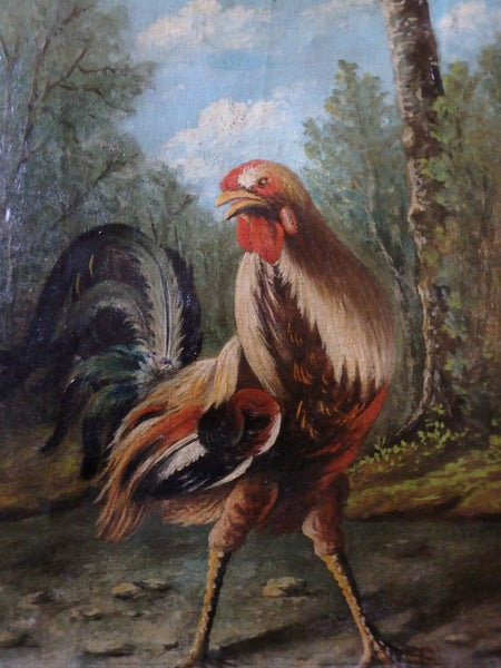 Melchior de Hondecoeter Original Antique Baroque Dutch Golden Age Flemish Old Master Amsterdam Netherlands Oil Painting of a Belgian Rooster