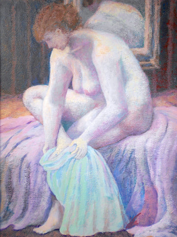 Jean Rene' Bazaine Original Vintage Contemporary French Nude Portrait European Bather Modernist Art Oil Painting