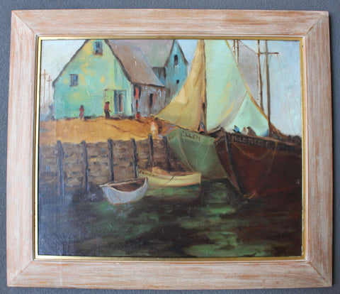 Leon Franks Original Vintage Laguna California Harbor with Boats Seascape American Impressionist Fine Art Oil Painting 1960