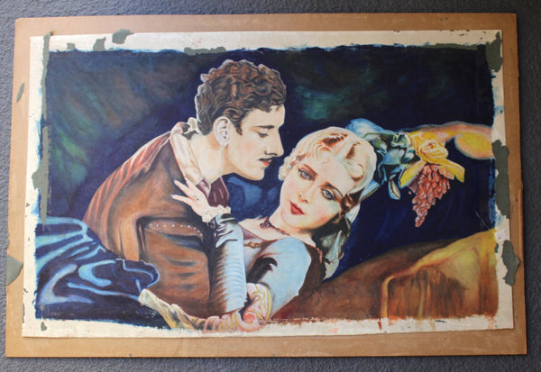 Original Antique Americana Silver Screen Gouache Illustration Painting Vilma Banky Ronald Colman The Two Lovers JC Leyendecker Manner 1929