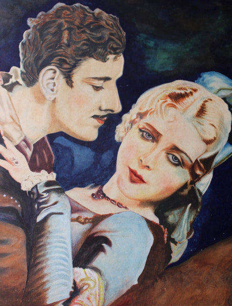 Original Antique Americana Silver Screen Gouache Illustration Painting Vilma Banky Ronald Colman The Two Lovers JC Leyendecker Manner 1929