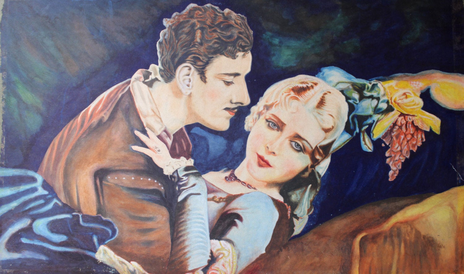 Original Antique Americana Silver Screen Gouache Illustration Painting Vilma Banky Ronald Colman The Two Lovers JC Leyendecker Manner 1929