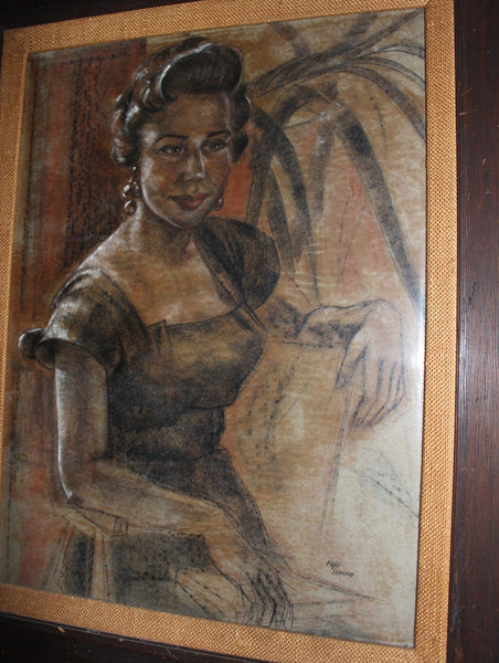 Max Liebermann German Jewish Vintage Antique Original European Impressionist Charcoal and Pastel Portrait Painting of Phyllis Anina Thompson