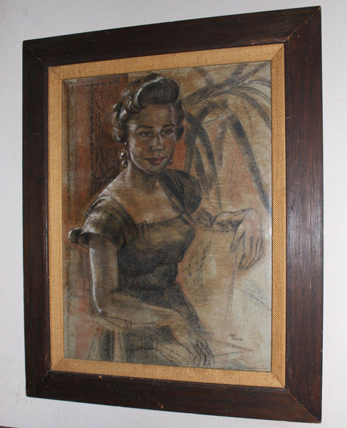 Max Liebermann German Jewish Vintage Antique Original European Impressionist Charcoal and Pastel Portrait Painting of Phyllis Anina Thompson