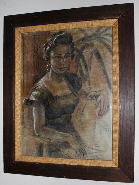 Max Liebermann German Jewish Vintage Antique Original European Impressionist Charcoal and Pastel Portrait Painting of Phyllis Anina Thompson