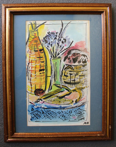 Max Beckmann Original Vintage German Expressionist Watercolor Graphite Pencil Gouache Ink on Paper Carmel California Still Life Painting