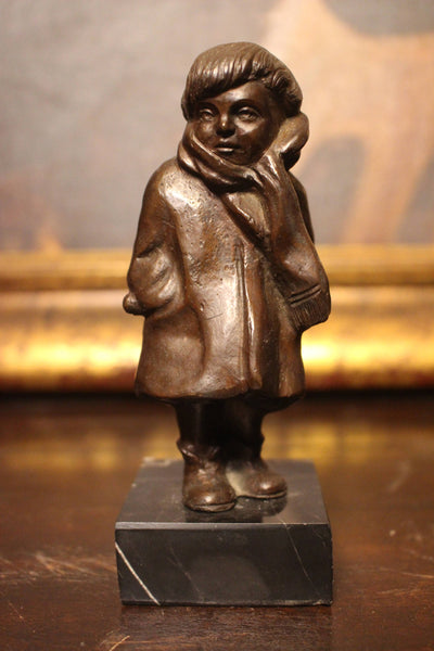 Mary Abastenia St. Leger Eberle Original Bronze Antique NY Ashcan School American Social Realism Art Nouveau Little Girl Bronze Sculpture "The Little Girl"