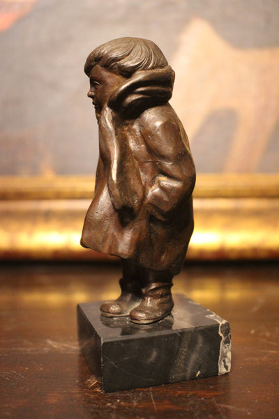 Mary Abastenia St. Leger Eberle Original Bronze Antique NY Ashcan School American Social Realism Art Nouveau Little Girl Bronze Sculpture "The Little Girl"