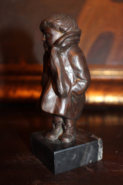 Mary Abastenia St. Leger Eberle Original Bronze Antique NY Ashcan School American Social Realism Art Nouveau Little Girl Bronze Sculpture "The Little Girl"