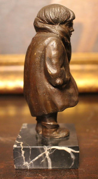 Mary Abastenia St. Leger Eberle Original Bronze Antique NY Ashcan School American Social Realism Art Nouveau Little Girl Bronze Sculpture "The Little Girl"