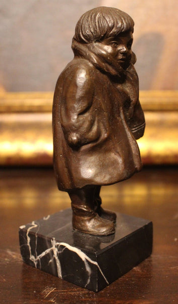 Mary Abastenia St. Leger Eberle Original Bronze Antique NY Ashcan School American Social Realism Art Nouveau Little Girl Bronze Sculpture "The Little Girl"