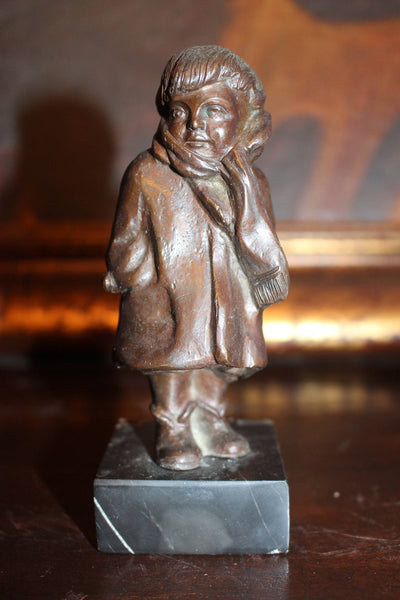 Mary Abastenia St. Leger Eberle Original Bronze Antique NY Ashcan School American Social Realism Art Nouveau Little Girl Bronze Sculpture "The Little Girl"